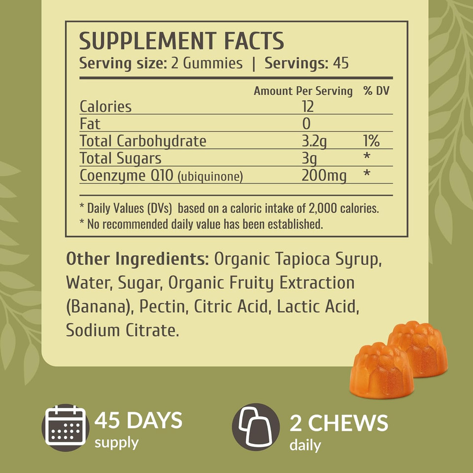 Herbamama Coq10 Gummies For Adults - 200 Mg Coq10 For Antioxidant Support - Vegan, Gelatin-Free, Non-Gmo - 60 Banana-Flavored Coenzyme Q10 Chews