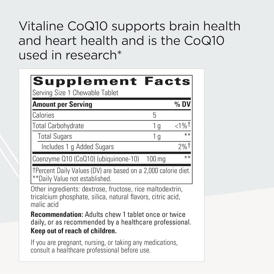 Integrative Therapeutics Vitaline Coq10 100 Mg - Supports Brain And Heart Health* - Dairy Free - Vegan - Tropical Fruit Flavored - 30 Chewable Wafers