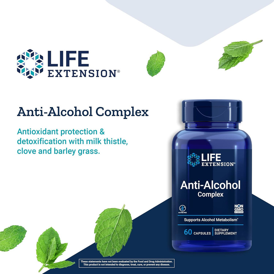 Life Extension Anti-Alcohol Complex - Supplement For Liver Health Support And Better Mornings After Drink - Gluten-Free, Non-Gmo, Vegetarian