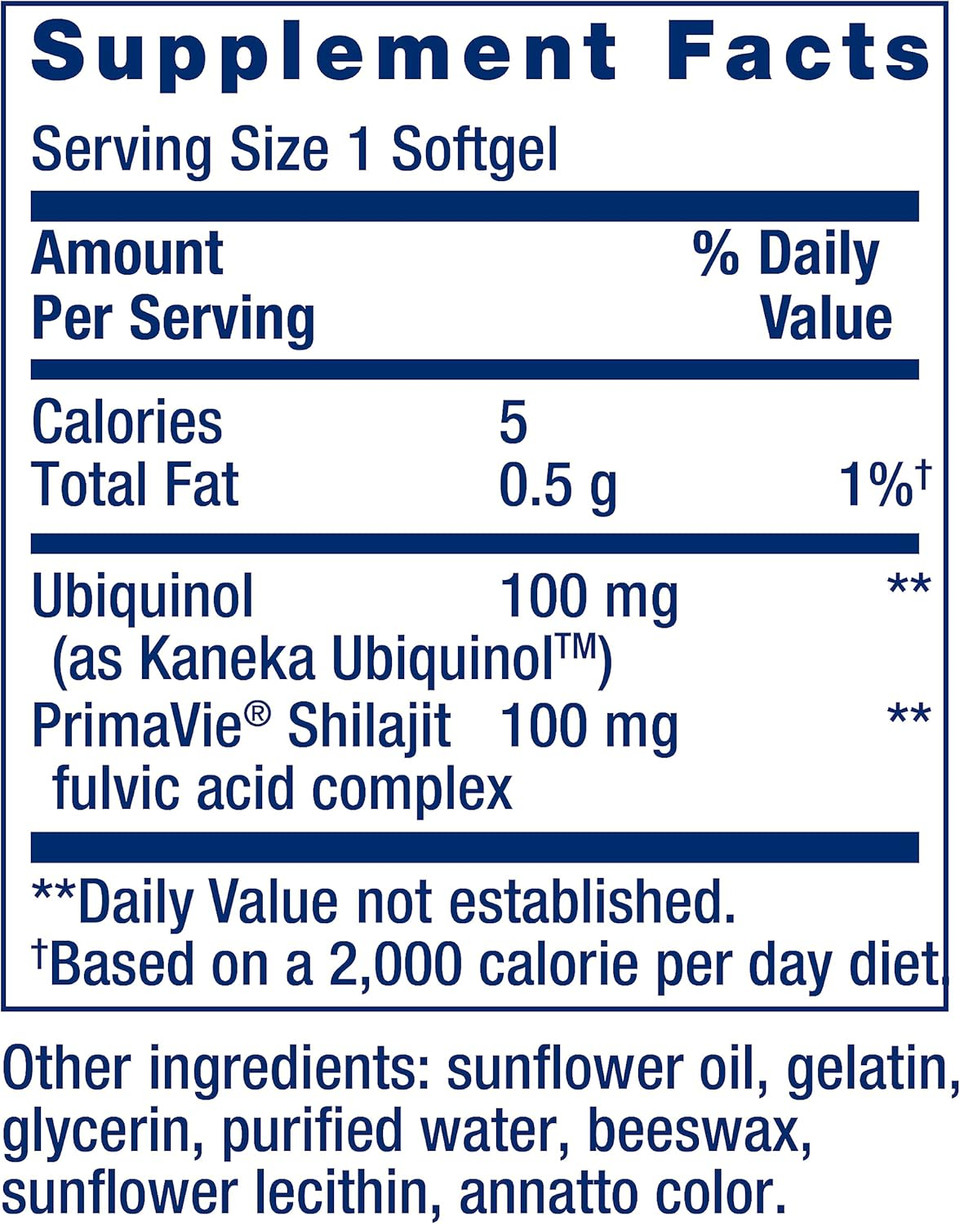Life Extension Super Ubiquinol Coq10 With Enhanced Mitochondrial Support, Ubiquinol Coq10, Shilajit, Potent Heart Health & Cellular Energy Production Support, Ultra-Absorbable, Gluten-Free, 60 Softgel