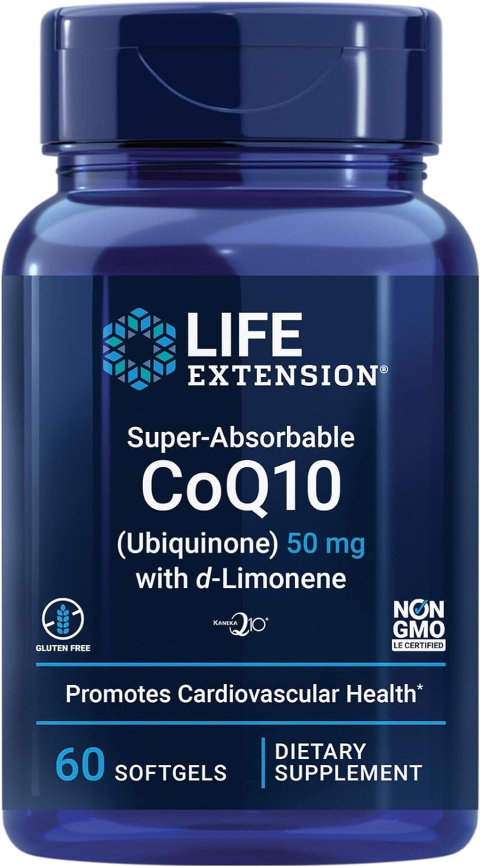 Life Extension Super-Absorbable Coq10 (Ubiquinone) With D-Limonene, Heart Health Supplement, Relieves General Fatigue, Oxidative Stress Defense, 50 Mg, Non-Gmo, Gluten-Free, 60 Softgels