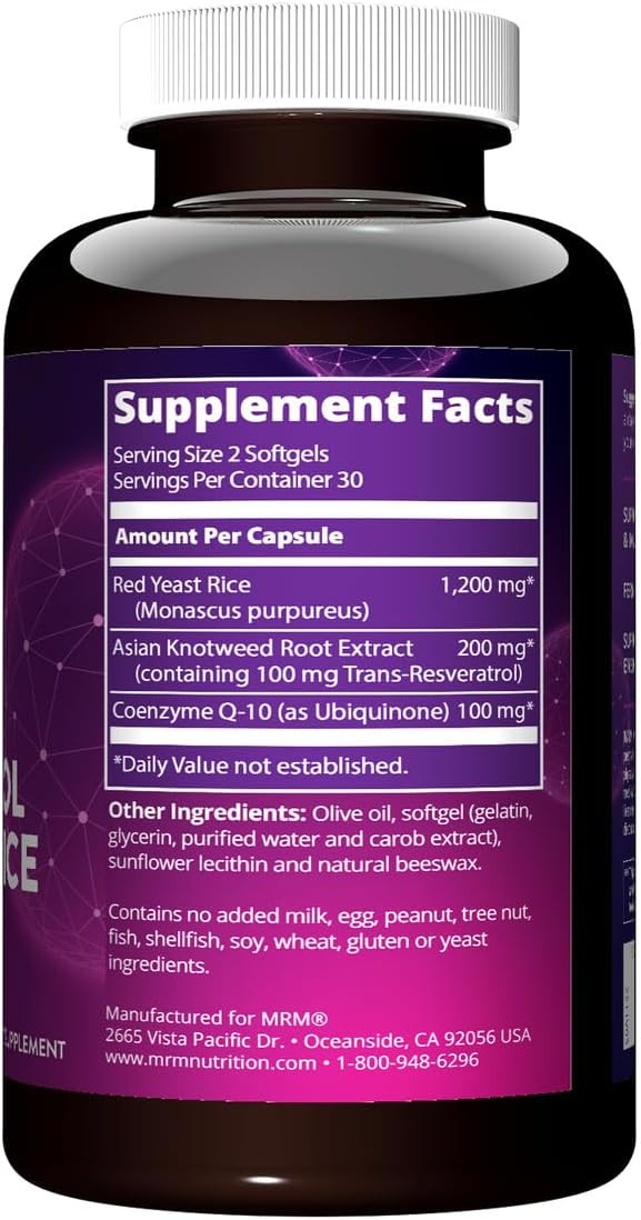 Mrm Nutrition Coq-10 Resveratrol Red Yeast Rice | Heart Health | Powerful Antioxidants | Healthy Aging | Gluten-Free | 30 Servings