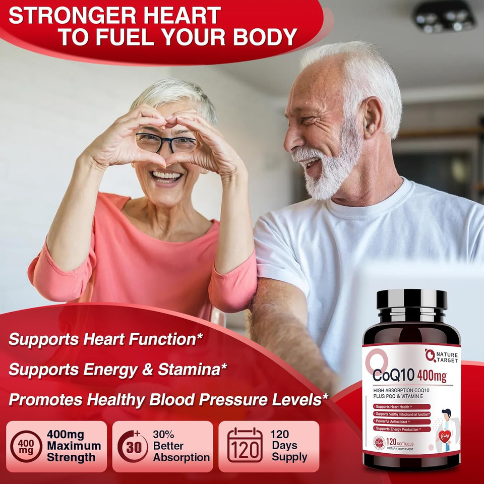 Nature Target Coq10-400Mg Plus Pqq With Vitamin E & Organic Olive Oil - Coenzyme-Q10 With Bioperine - High Absorption Antioxidant-For-Heart-Health And Energy Production,120 Servings