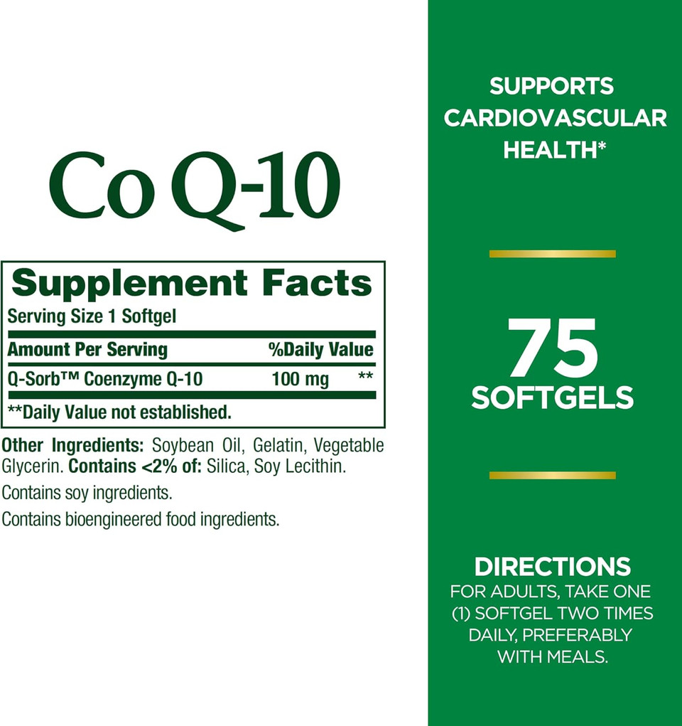 Nature'S Bounty Coq10, Helps Maintain Healthy Blood Pressure, 100 Mg, Rapid Release Softgels, 75 Count