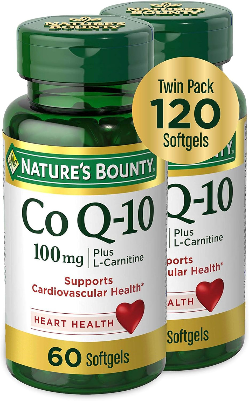 Nature'S Bounty Coq10 100Mg Plus L-Carnitine, Supports Heart Health, Dietary Supplement Twin Pack, 120 Softgels