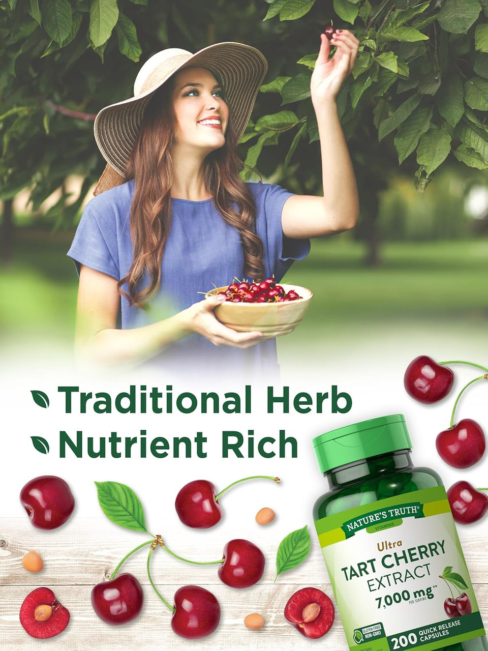 Tart Cherry Extract Capsules | 7000Mg | 200 Count | Non-Gmo & Gluten Free Supplement | By Nature'S Truth