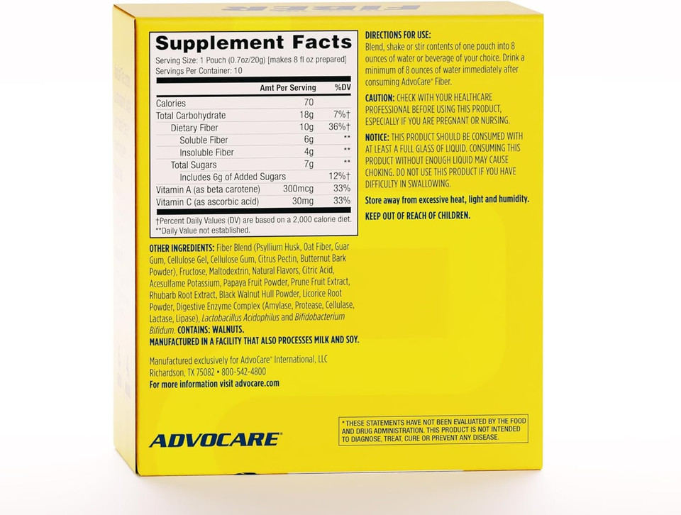 Advocare Fiber Dietary Supplement - Daily Fiber Powder Supplement With Soluble & Insoluble Fiber - Fiber Blend Includes Psyllium Husk & Citric Acid - Supports Digestive Health* - Citrus, 10 Pouches