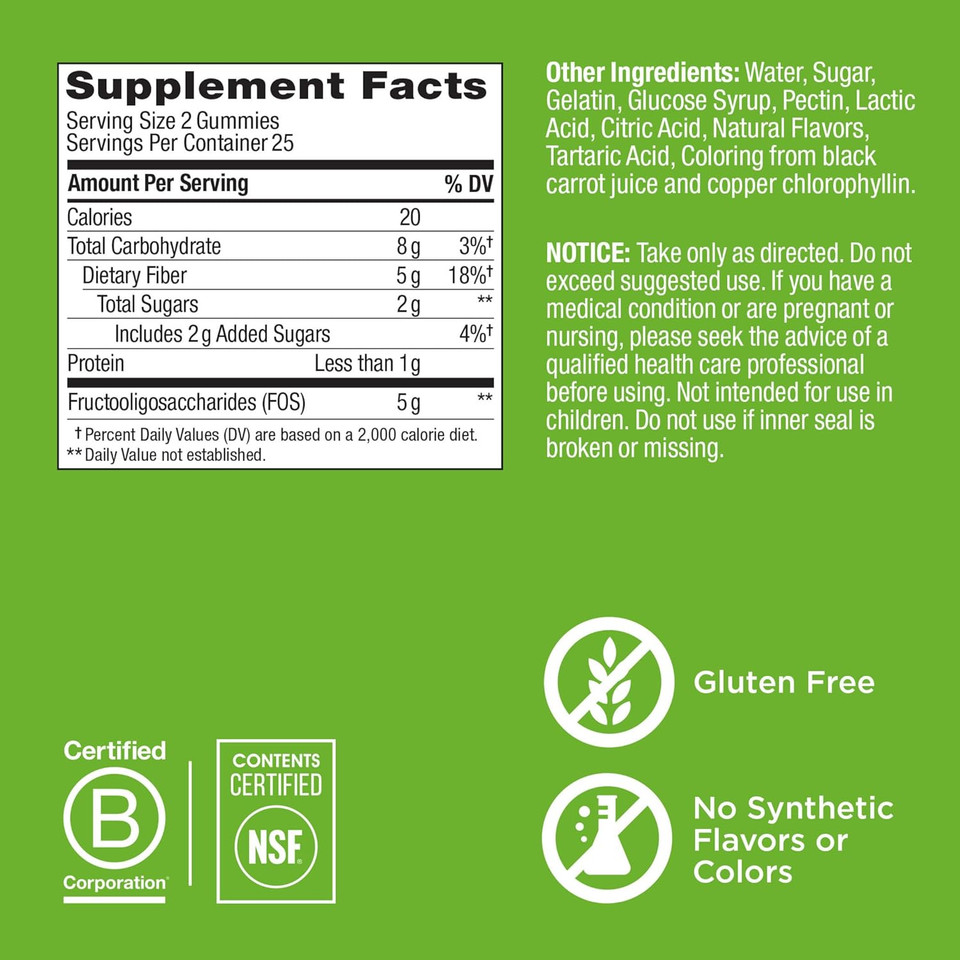 Olly Fiber Gummy Rings, 5G Prebiotic Fiber, Fos (Fructo-Oligosaccharides), Digestive Support, Berry Melon 50Ct