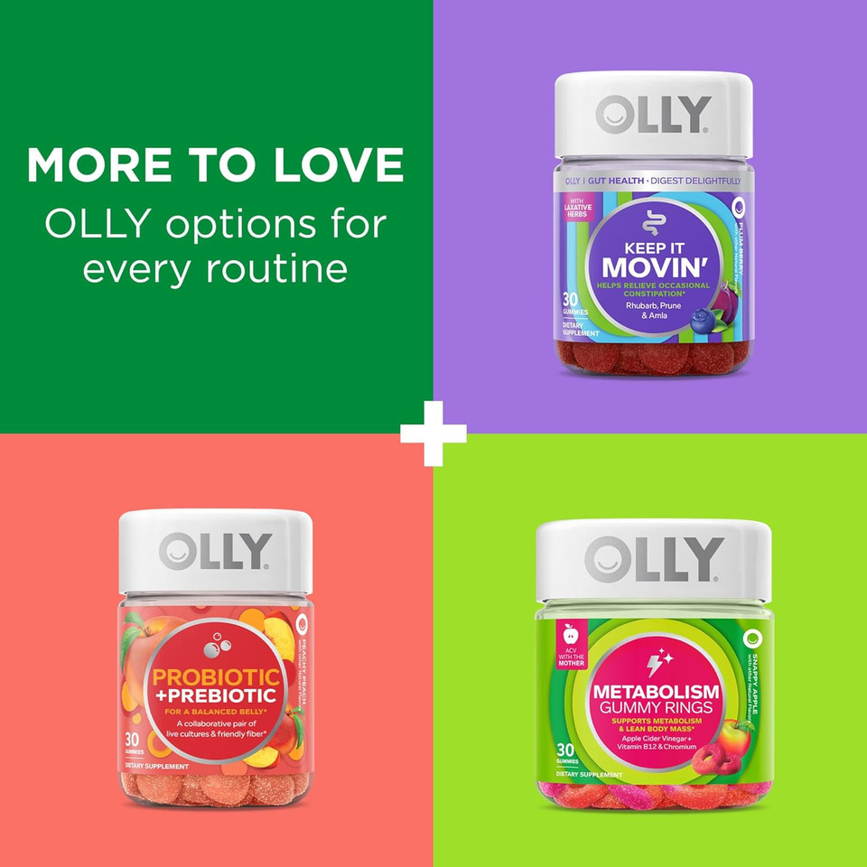 Olly Fiber Gummy Rings, 5G Prebiotic Fiber, Fos (Fructo-Oligosaccharides), Digestive Support, Berry Melon 50Ct