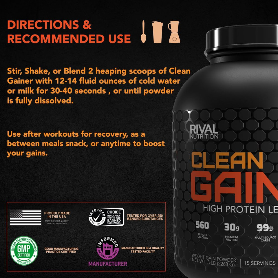 Rivalus Clean Gainer - Chocolate Fudge, 5Lbs