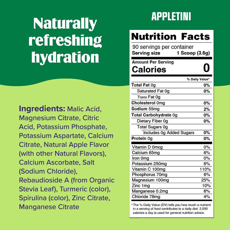 Ultima Replenisher Mocktini Electrolyte Drink Mix  Appletini, 90 Servings  Hydration Powder With 6 Key Electrolytes & Trace Minerals  Keto Friendly, Non- Gmo & Sugar-Free Electrolyte Powder