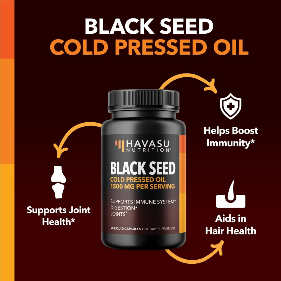 Cold Pressed Black Seed Oil Capsules - 1500Mg Black Seed Oil Supplement - Potent Antioxidant For Immune Support & Digestive Health - Hair Superfood - 90 Vegetarian Nigella Sativa Liquid Capsules