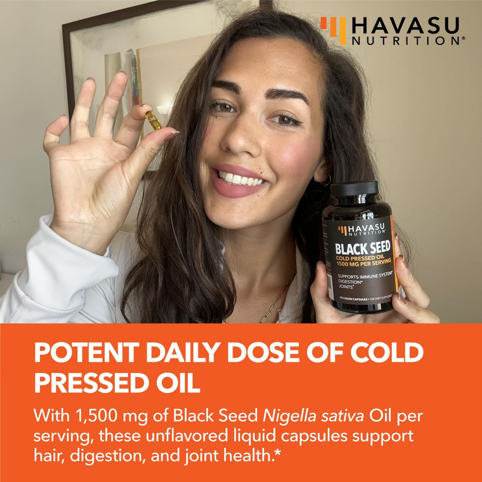 Cold Pressed Black Seed Oil Capsules - 1500Mg Black Seed Oil Supplement - Potent Antioxidant For Immune Support & Digestive Health - Hair Superfood - 90 Vegetarian Nigella Sativa Liquid Capsules