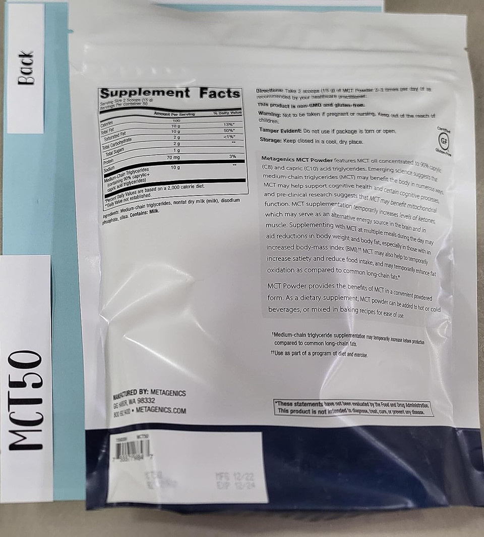 Metagenics Mct Powder  Helps To Increase Ketone Production*  Featuring Mct Oil Concentrated To 90% C8 + C10  50 Servings