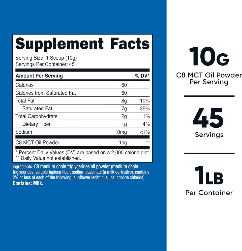 Nutricost C8 Mct Oil Powder 1Lb (16Oz) - 95% C8 Mct Oil Powder