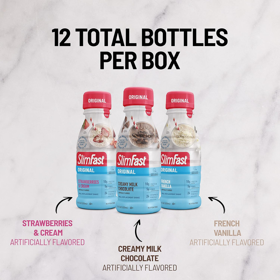 Slimfast Meal Replacement Shake, Protein Drink For Meal Support, Fan Favorites Variety Pack, Original Rtd,11 Fl. Oz Bottles, 12 Count (Packaging May Vary)