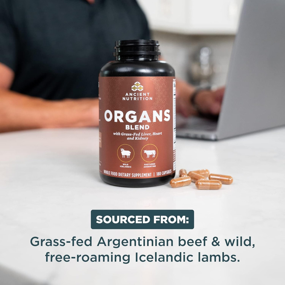 Organ Supplements By Ancient Nutrition, Grass-Fed And Wild Organ Complex Capsules, Liver, Heart, Kidney Supports Organ, Cognitive, And Immune System Health, 180 Ct