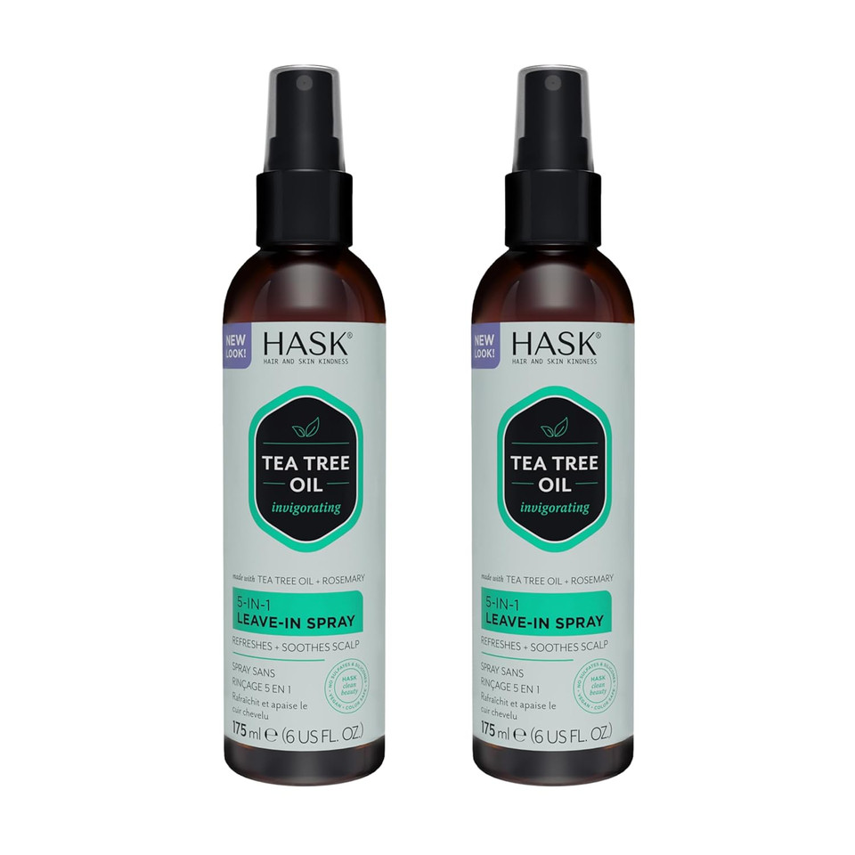 Hask Invigorating Tea Tree Oil 5-In-1 Leave In Conditioner Spray For All Hair Types, Color Safe, Gluten Free, Sulfate Free, Paraben Free - Tea Tree 2 Piece Set