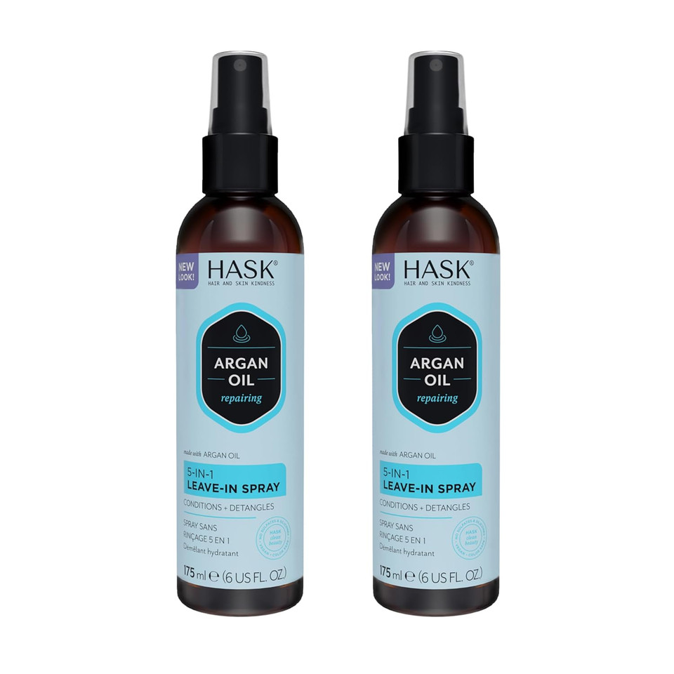 Hask Repairing Argan Oil 5-In-1 Leave In Conditioner Spray For All Hair Types, Color Safe, Gluten Free, Sulfate Free, Paraben Free - 2 Piece Set Hask Repairing Argan Oil 5-In-1 Leave In Conditioner Spray For All Hair Types, Color Safe, Gluten Free, Sulfate Free, Paraben Free - 2 Piece Set