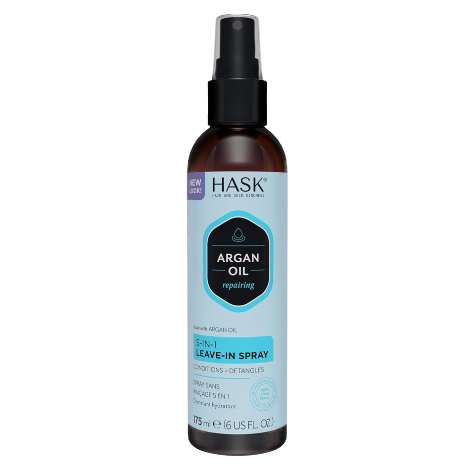 Hask Repairing Argan Oil 5-In-1 Leave In Conditioner Spray For All Hair Types, Color Safe, Gluten Free, Sulfate Free, Paraben Free - 6 Fl Oz