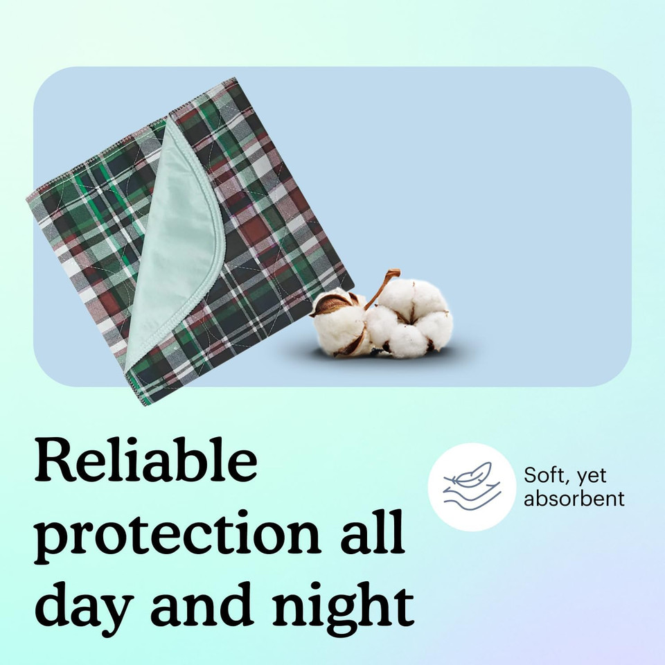 Because Washable & Reusable Underpads | Pack Of 4 | 34 X 36 | Heavy Absorbency Waterproof Bed Pads For Kids, Adults, Elderly, And Pets | Plaid