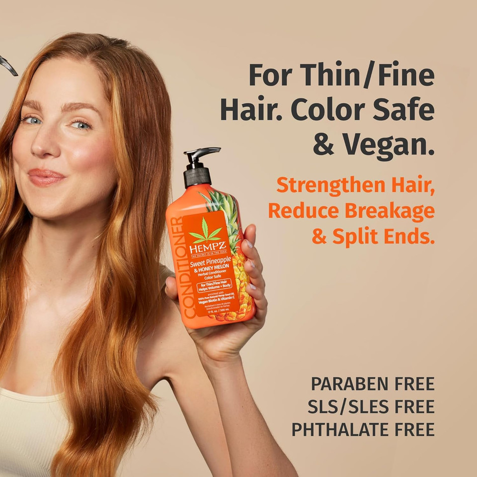 Hempz Biotin Hair Conditioner - Tea Tree & Chamomile - For Scalp Care Hair Growth & Strengthening Of Dry, Damaged And Color Treated Hair, Hydrating, Softening, Moisturizing - 17 Fl Oz