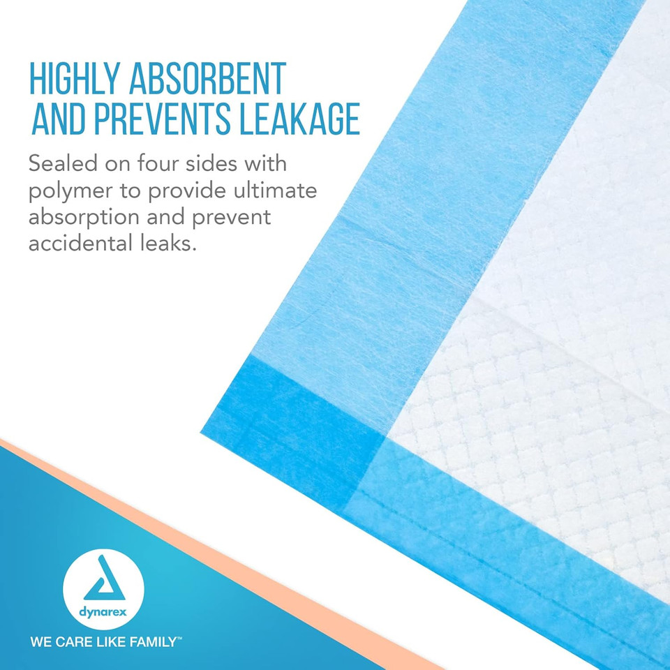 Dynarex 1346 Disposable Underpad, Medical-Grade Incontinence Bed Pad To Protect Sheet, Mattresses, And Furniture, 23" X 36", 60G, Pack Of 150