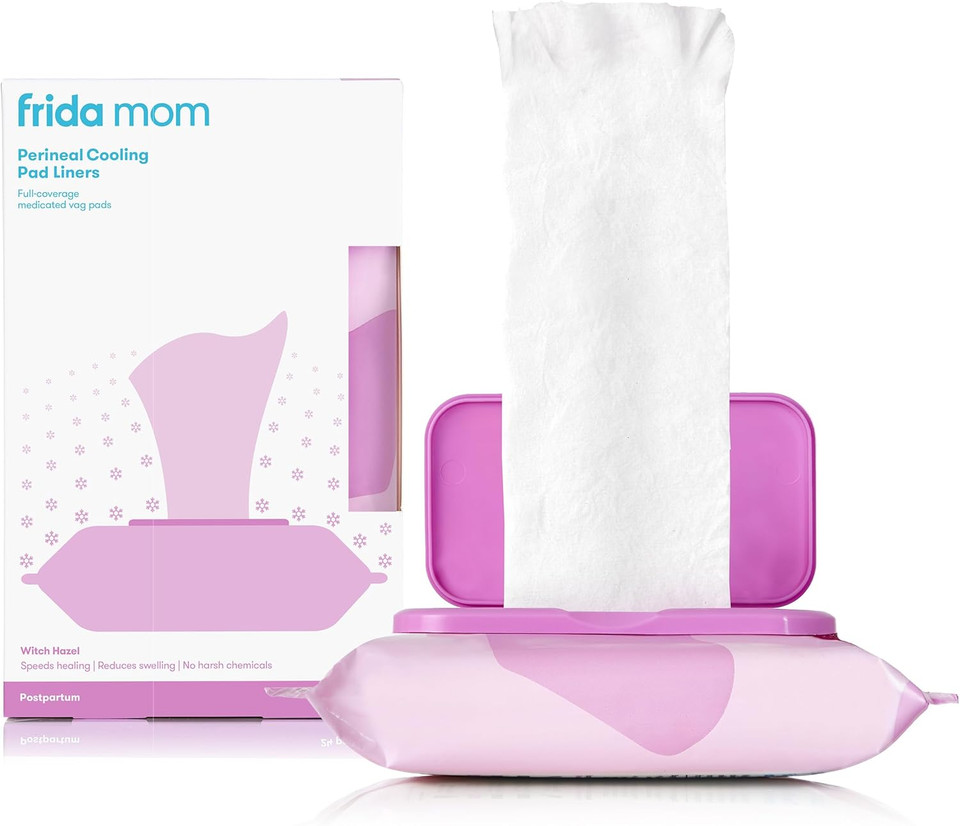 Frida Mom Witch Hazel Perineal Cooling Pad Liners For Postpartum Care, Hospital Bag Essentials For Pain Relief After Birth, Full-Length Medicated Cooling Pad Liners (24Ct)