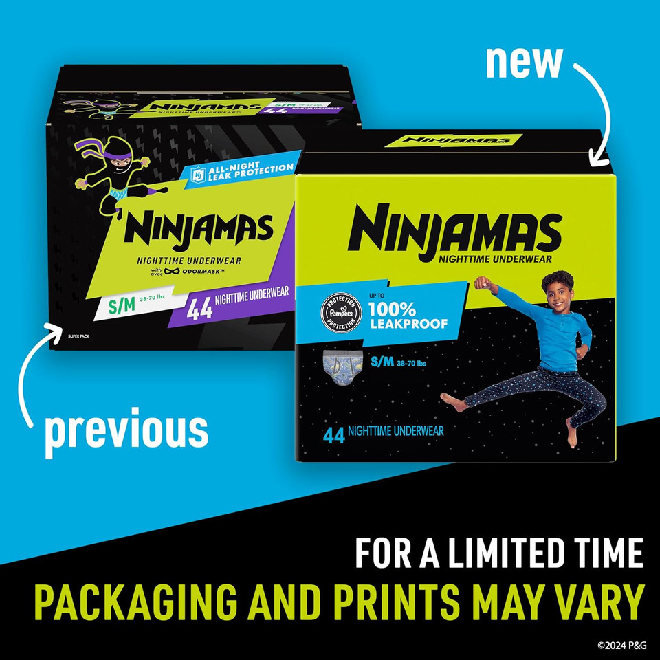 Pampers Ninjamas Nighttime Bedwetting Underwear Boys - Size S/M (38-70 Lbs), 14 Count