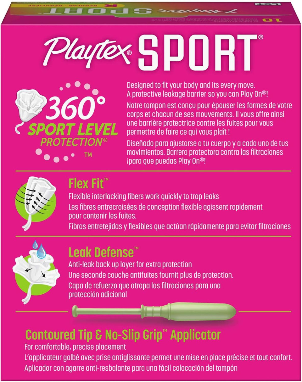 Playtex Sport Tampons, Regular Absorbency, Fragrance-Free - 18Ct