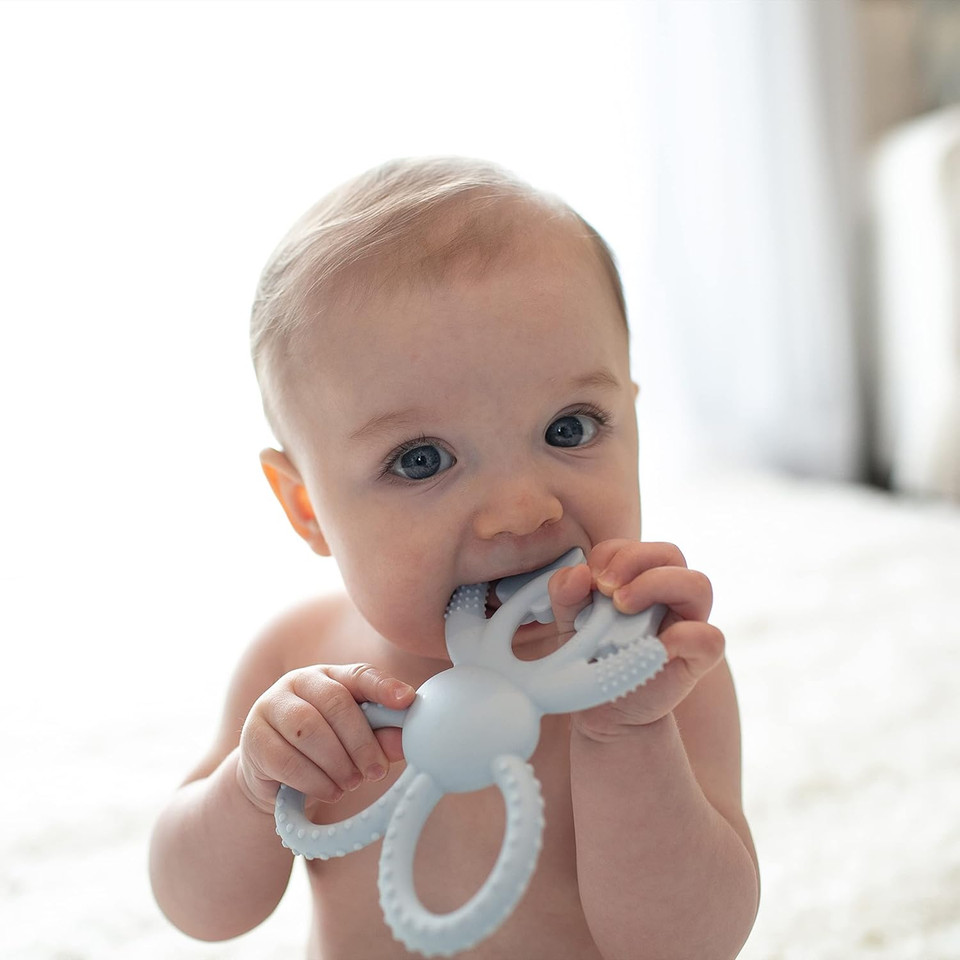 Dr. Brown'S Flexees Blue Bunny, Soft 100% Silicone Baby Teether, Bpa Free, 3M+