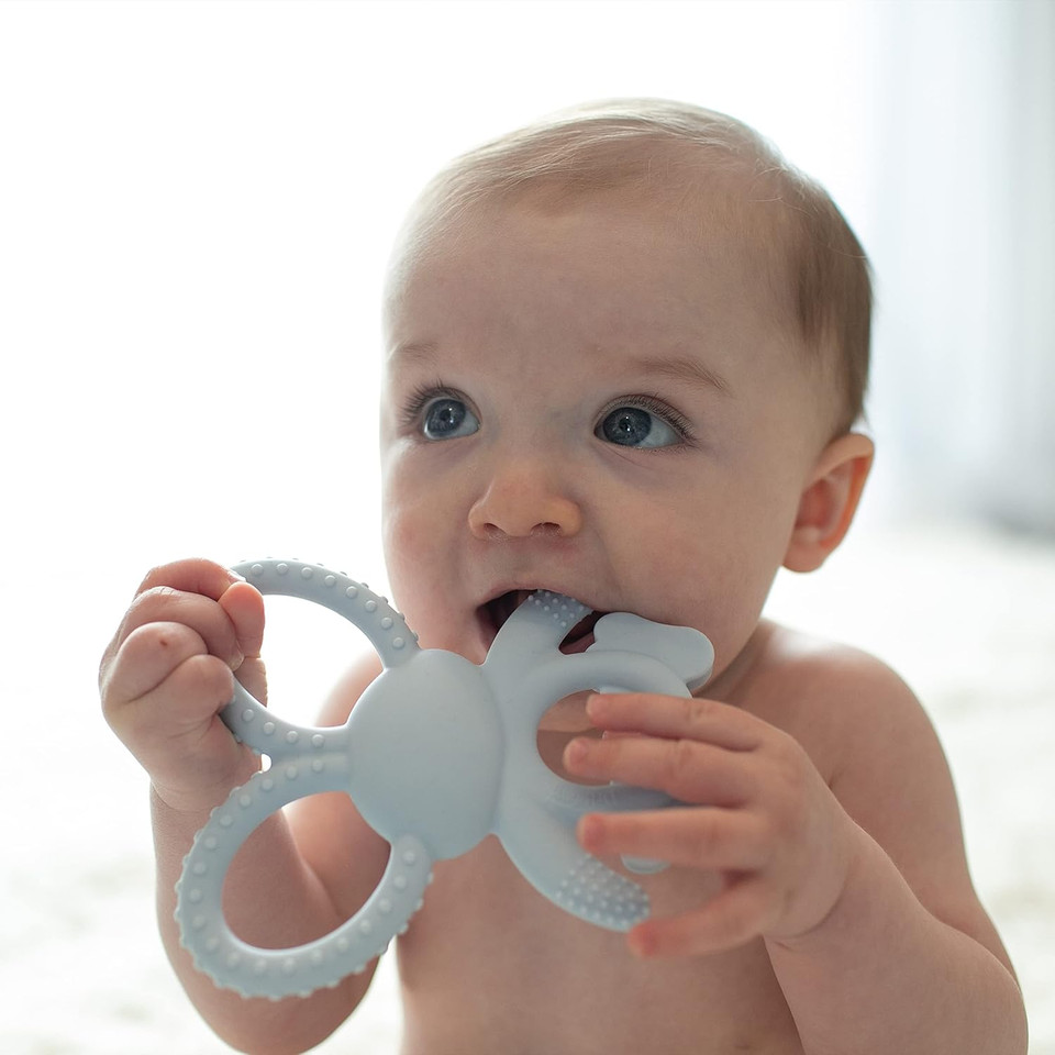 Dr. Brown'S Flexees Blue Bunny, Soft 100% Silicone Baby Teether, Bpa Free, 3M+