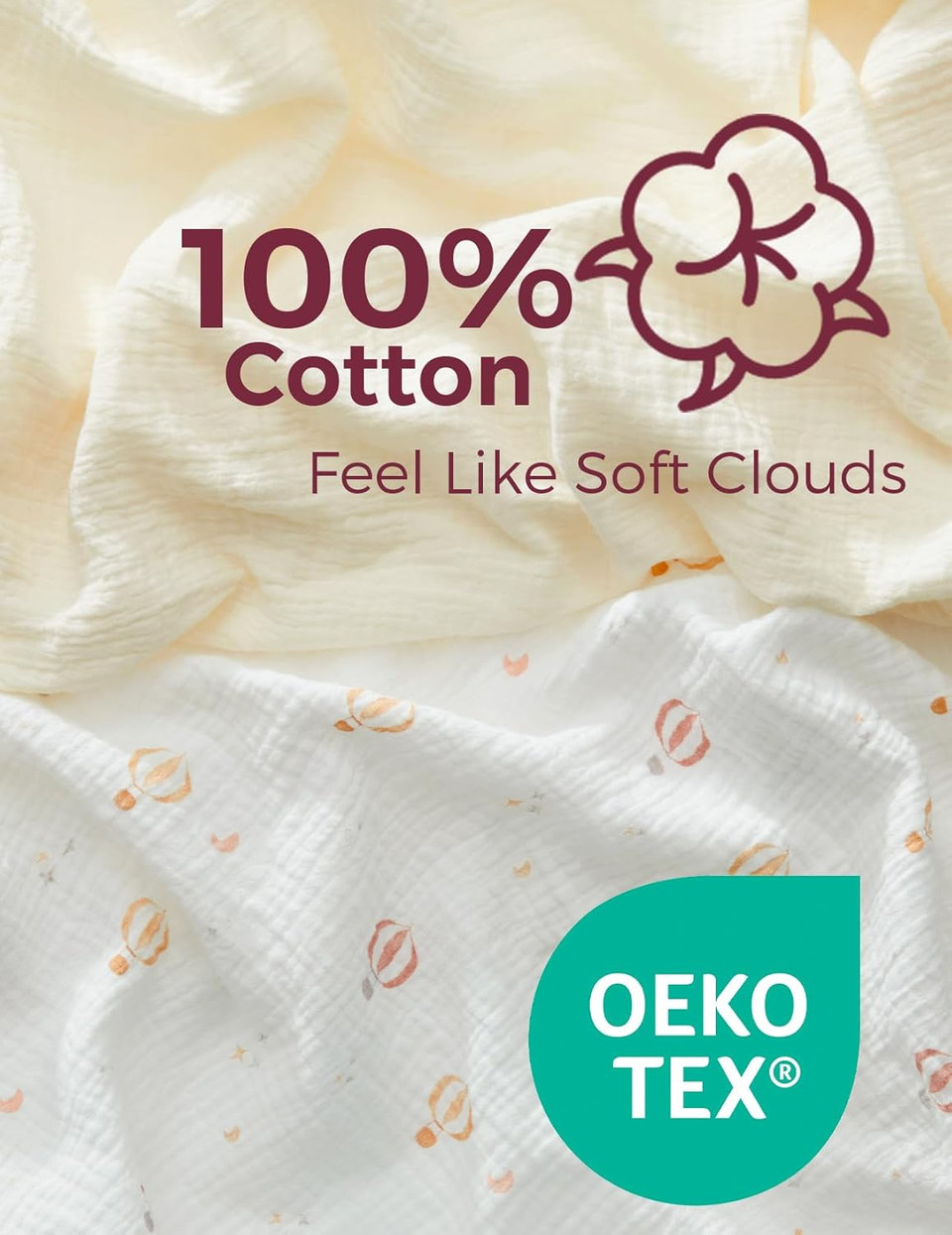 Momcozy Muslin Fitted Mini Crib Sheets, 38''X26'', 2 Pack Soft Breathable Natural Cotton Baby Mattress Sheet, 360° Mattress Wrapping No Slip Boys Girls Neutral Toddler Bed Sheet, Sky Hot Air Balloon