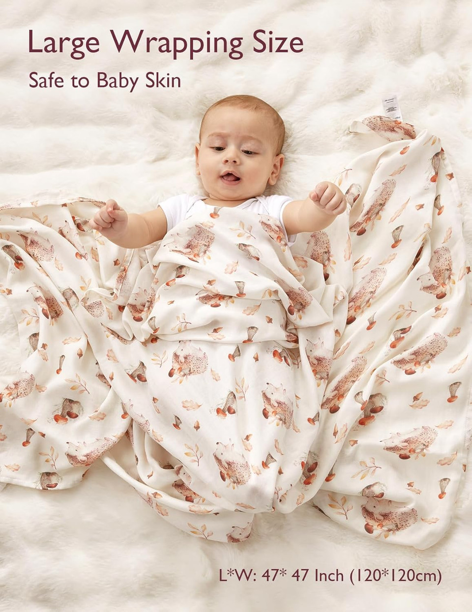 Momcozy Muslin Swaddle Blankets, Softness Upgrade Neutral Swaddle Blanket, Breathable Large 47''X47'' Baby Infant Newborn Boys Girls Swaddling Receiving Blanket Wraps, 2 Pack, Hedgehog & Brown