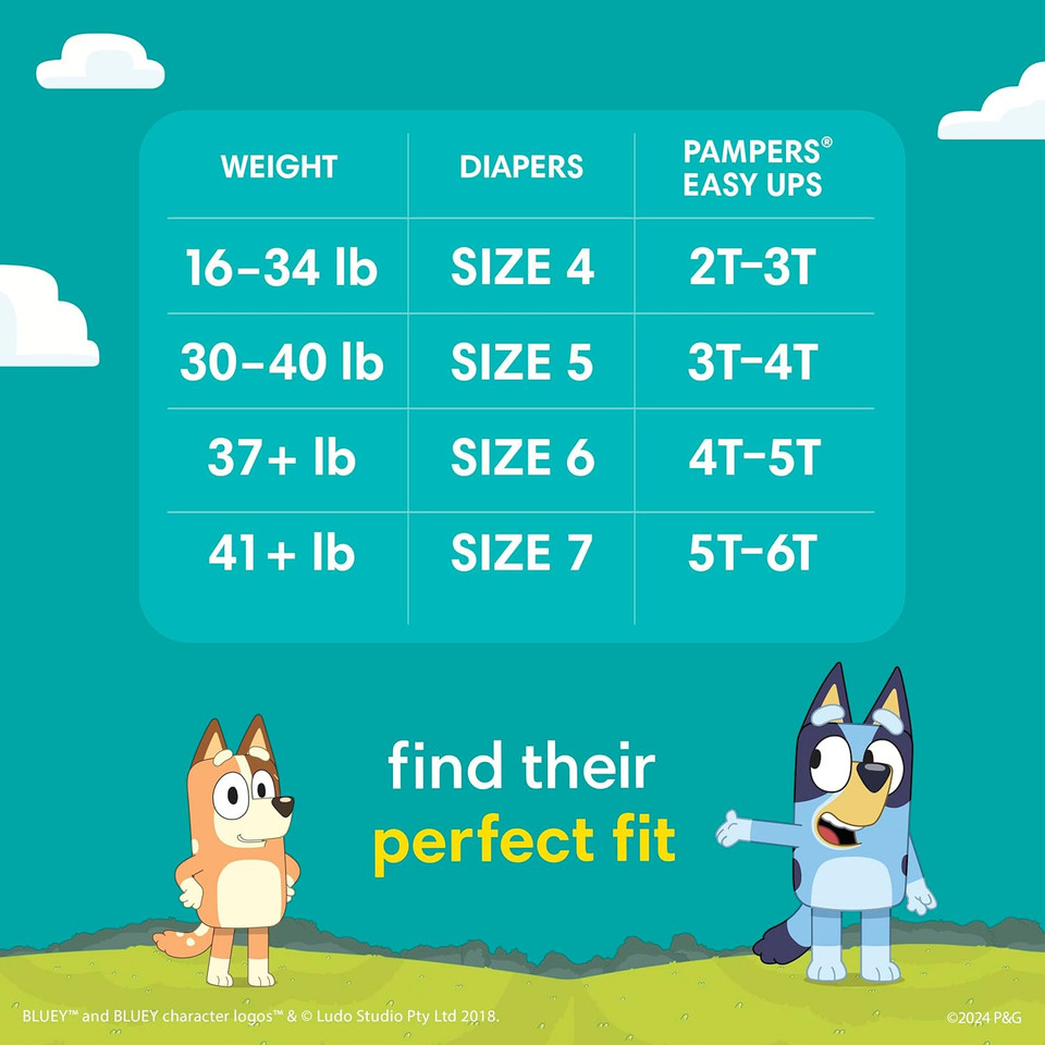 Pampers Easy Ups Boys & Girls Bluey Potty Training Pants - Size 5T-6T, 46 Count, Training Underwear (Packaging May Vary)
