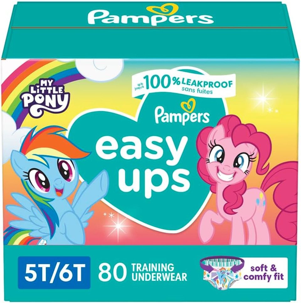 Pampers Easy Ups Girls & Boys Potty Training Pants - Size 5T-6T, 80 Count, My Little Pony Training Underwear (Packaging May Vary)
