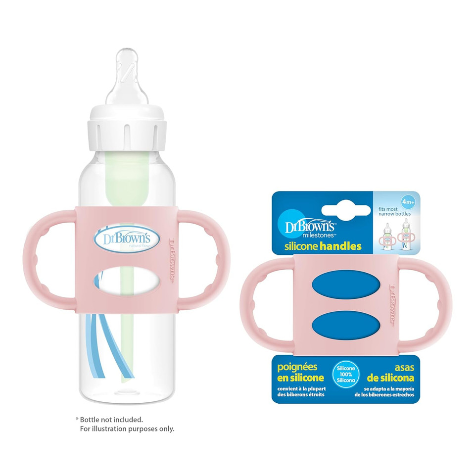 Dr. Brown'S Milestones 100% Silicone Baby Bottle Handles, Narrow, Removable Easy-Grip Transitional Sippy Cup Handles, Light Pink, 4M+, 1 Pack