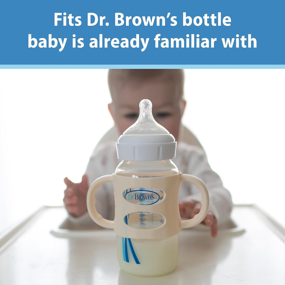 Dr. Brown'S Milestones 100% Silicone Baby Bottle Handles, Wide-Neck, Removable Easy-Grip Transitional Sippy Cup Handles, Ecru, 4M+, 1 Pack