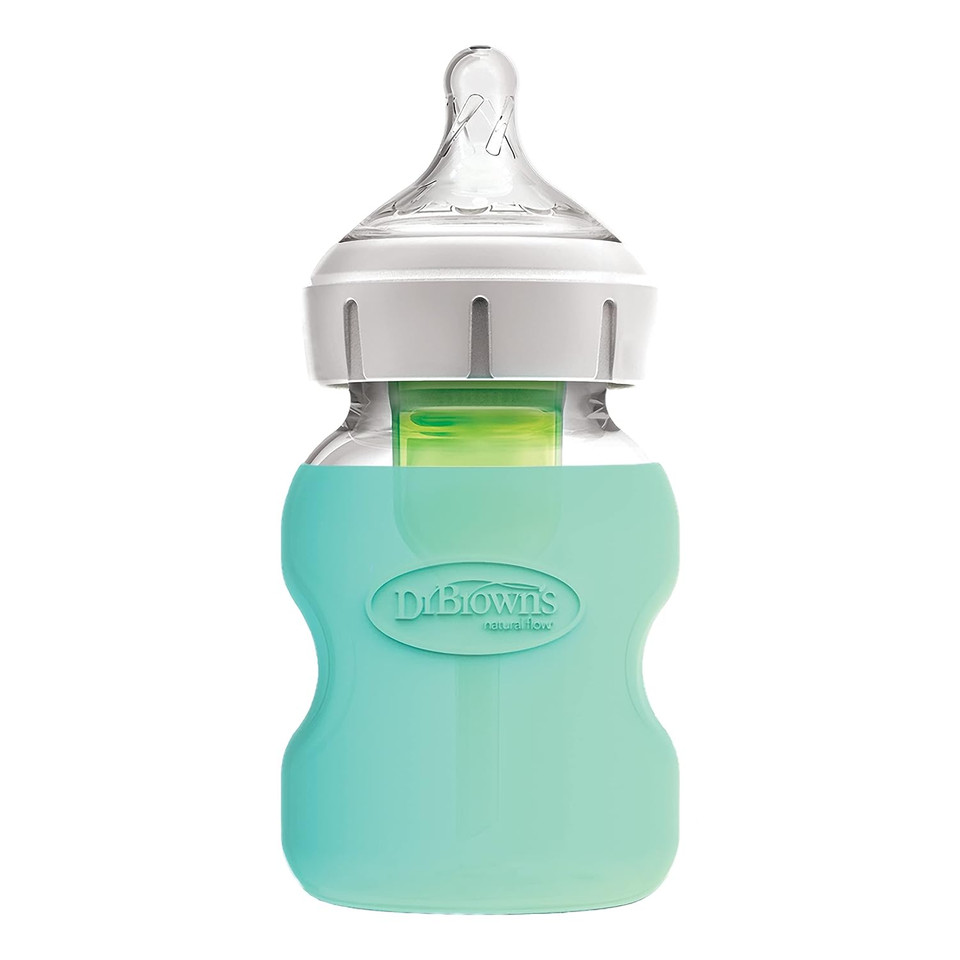 Dr. Brown'S Natural Flow Options+ Glass Baby Bottle Sleeves,100% Silicone,5 Oz,Wide-Neck,Mint