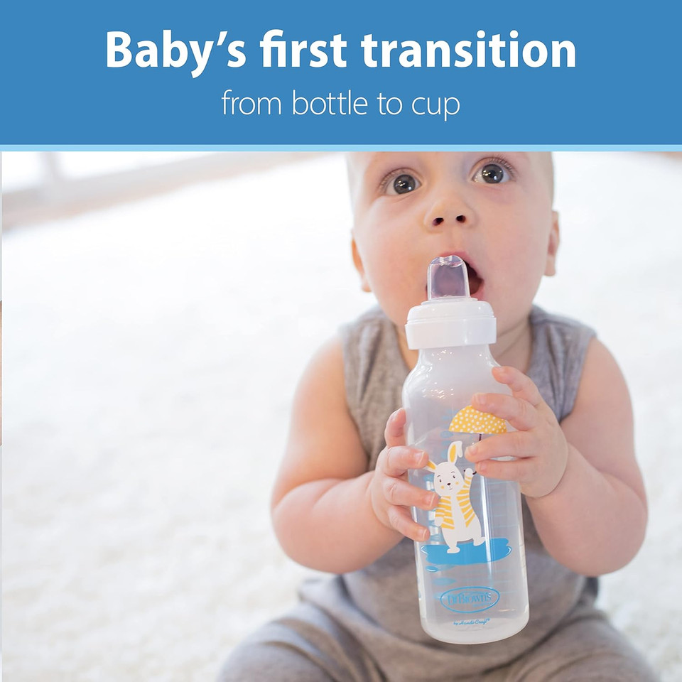Dr. Brown'S Milestones Narrow Sippy Bottle, 100% Silicone Soft Sippy Spout, 8Oz/250Ml, Bunny, 6M+