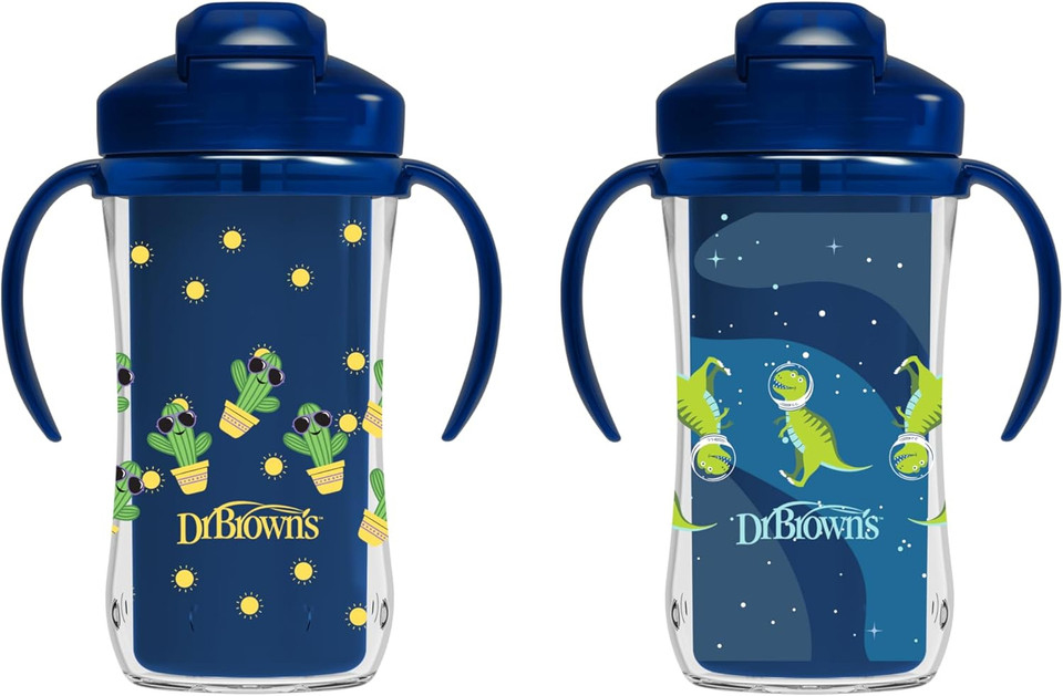 Dr. Brown'S Milestones Insulated Straw Cup, Blue, 2 Pack