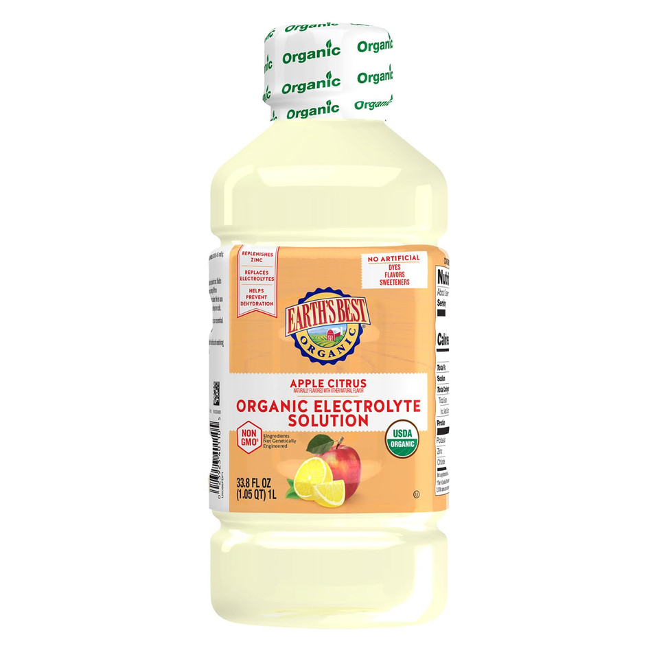 Earth'S Best Organic Toddler Drink, Organic Electrolyte Solution For Children 2 Years And Older, Organic Apple Citrus Drink With Zinc, 1 Liter Bottle (Pack Of 4) (Packaging May Vary)