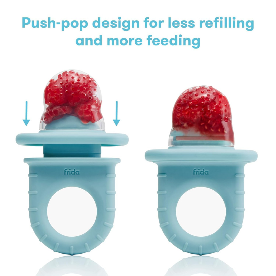 Frida Baby Push Pop Feeder, Baby Fruit Feeder, Baby Fruit Food Feeder To Safely Introduce New Foods, Fresh + Frozen Food Silicone Feeder For Babies, Bpa Free, Dishwasher Safe | 3 Count, Blue