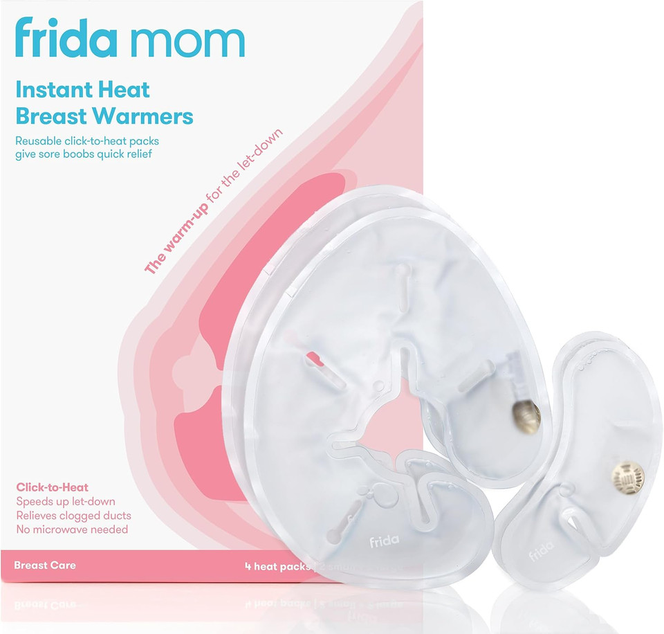 Frida Mom Instant Heating Pads For Breasts, Reusable Click-To-Heat Relief, Breastfeeding Essentials - 2 Small & 2 Large Heat Pads, 4Pc Set