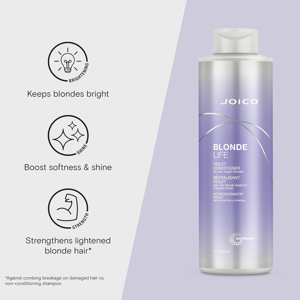 Joico Blonde Life Violet Conditioner | For Cool & Bright Blonde Hair | Neutralize Brassy Tones | Banish Yellow Tones | Boost Shine | Sulfate Free | With Monoi & Tamanu Oil