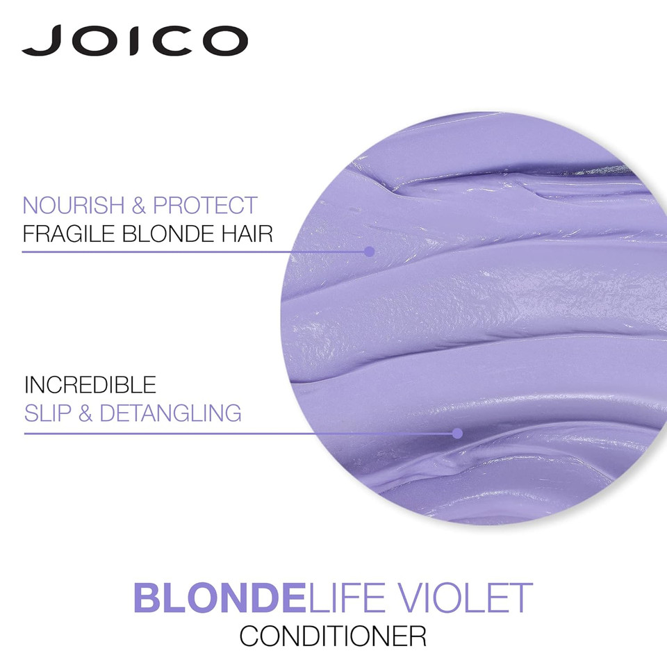 Joico Blonde Life Violet Conditioner | For Cool & Bright Blonde Hair | Neutralize Brassy Tones | Banish Yellow Tones | Boost Shine | Sulfate Free | With Monoi & Tamanu Oil