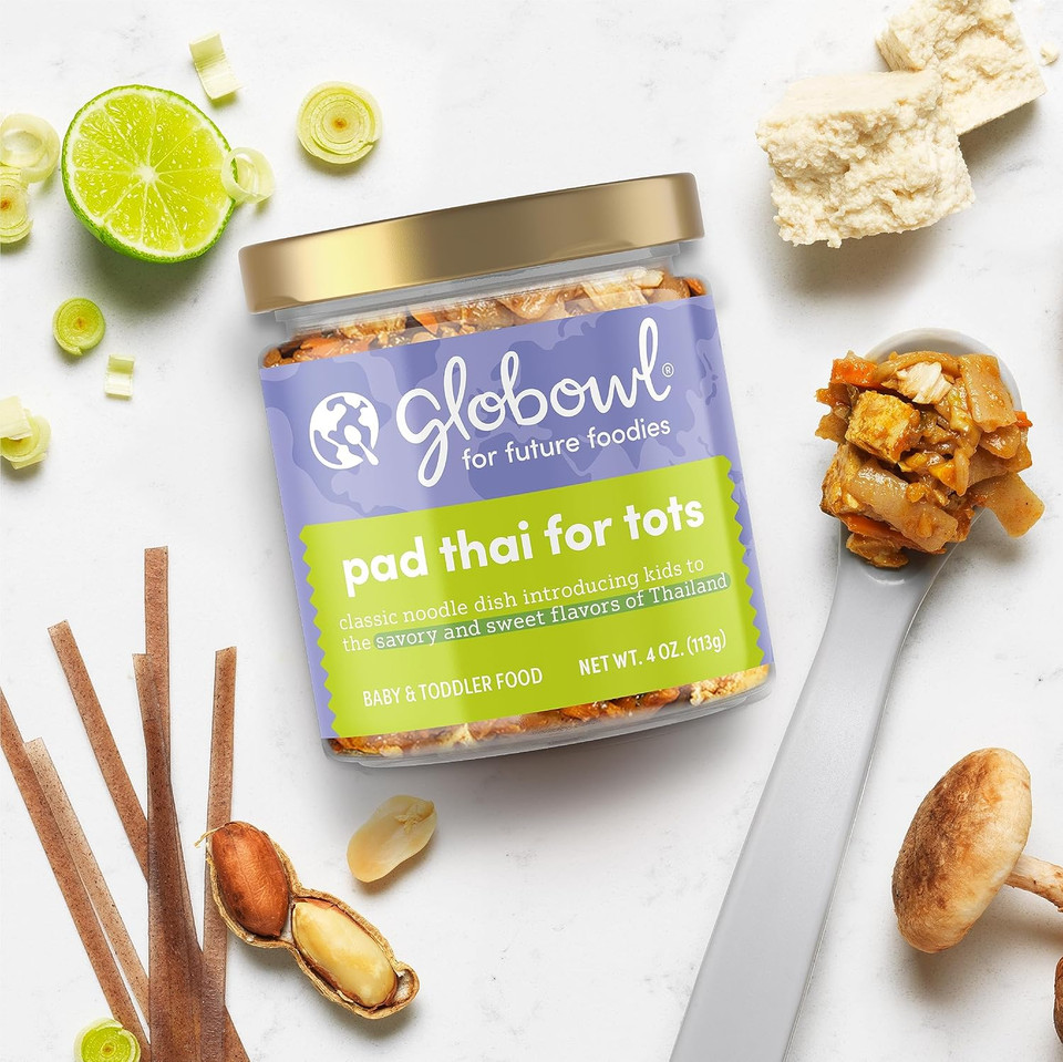 Globowl Stage 3 Baby Food & Toddler Meals, 6+ Months Early Allergen Introduction, Baby Led Weaning, International Whole Food Snacks For Toddlers, Babies, 4 Oz Glass Jar, Pad Thai For Tots, 4-Pack Globowl Stage 3 Baby Food & Toddler Meals, 6+ Months Early Allergen Introduction, Baby Led Weaning, International Whole Food Snacks For Toddlers, Babies, 4 Oz Glass Jar, Pad Thai For Tots, 4-Pack