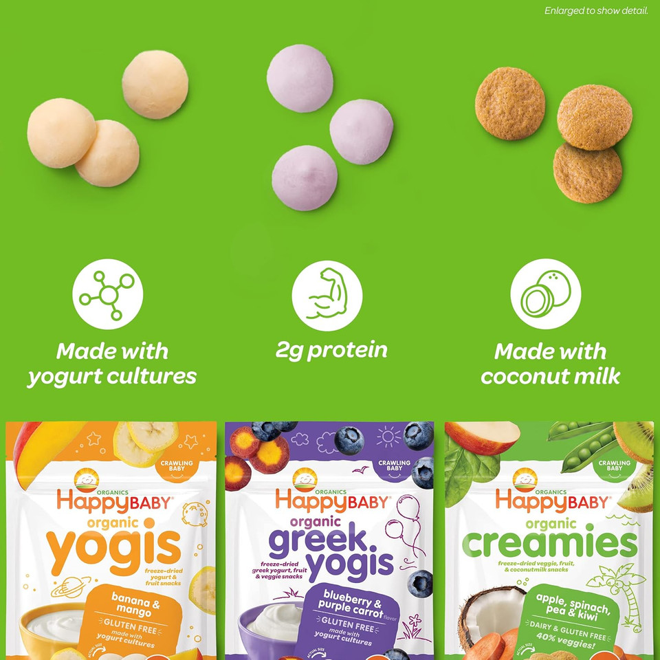 Happy Baby Organics Creamies Freeze-Dried Veggie & Fruit Snacks With Coconut Milk, Apple Spinach Pea & Kiwi, 1 Ounce (Pack Of 8) Happy Baby Organics Creamies Freeze-Dried Veggie & Fruit Snacks With Coconut Milk, Apple Spinach Pea & Kiwi, 1 Ounce (Pack Of 8)