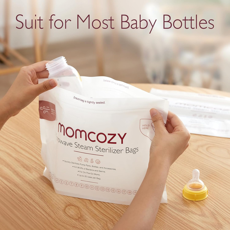 Momcozy Microwave Steam Sterilizer Bags, 2 Count Travel Sterilizer Bags Reusable For Breast Pump Parts/Baby Bottle, 20 Uses Per Bag, Breastpump Accessories For Momcozy S9 Pro/S12 Pro/V1/V2, Not For M5