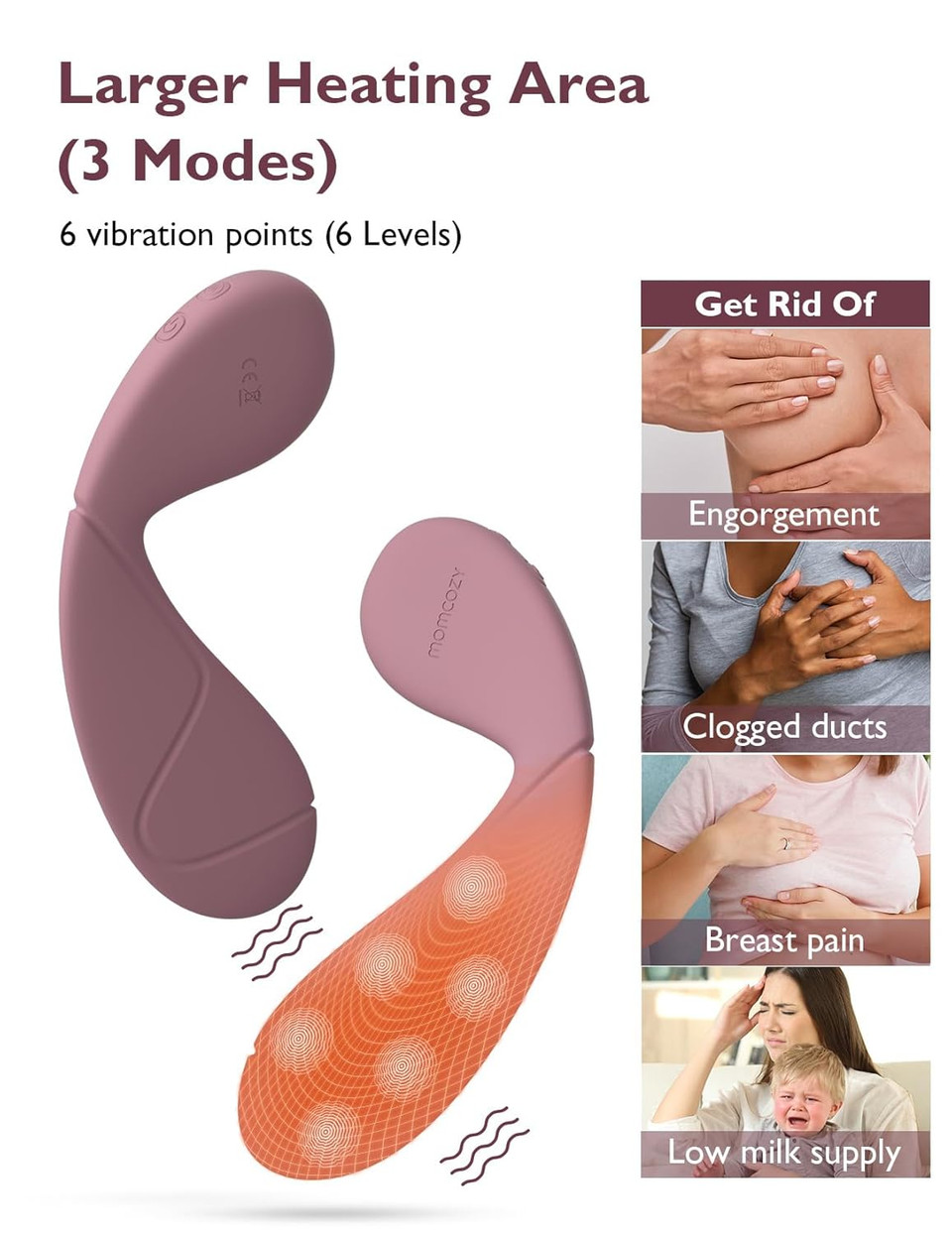 Momcozy Hands-Free Lactation Massager, Maximum Heat & Vibration Area For Faster Milk Flow, Soft Warming Breast Massager For Easier Breastfeeding, Pumping, 2 Pack